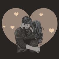 Verliebtes Paar umarmt romantische Vektorgrafik einzeln auf dunklem Hintergrund vektor