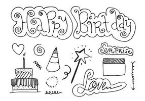 uppsättning handritade doodle tecknade objekt och symboler på födelsedagsfesten. vektor