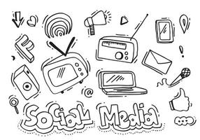 Vektorlinie Art Doodle Cartoon Satz von Objekten und Symbolen zum Thema Social Media. vektor