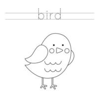spåra bokstäverna och färg söt fågel. handskriftsträning för barn. vektor