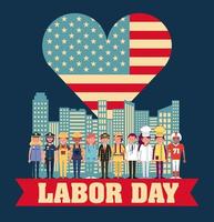Patriotiskt Labor Day-kort med yrkesverksamma vektor