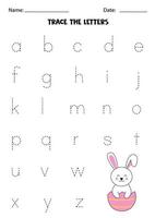 Alphabet lernen. Buchstaben verfolgen. süßer osterhase. vektor