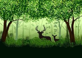 grön skog med vilda älgar i skogen .vector illustration vektor