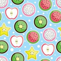 trendy bunt von sommerfrüchten gemischte früchte drache wassermelone kiwi sternfrucht und apfel nahtloses muster vektor