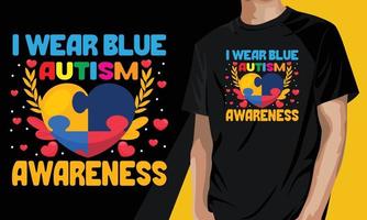 jag bär blå designmall för t-shirt för autismmedvetenhet vektor