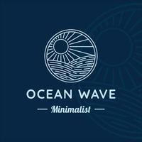 Ocean Waves Line Art Logo Vektor-Illustration Template-Design. meereswelle mit kreativem design der sonnenabzeichenikone vektor