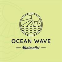 Ocean Waves Line Art Logo Vektor-Illustration Template-Design. meereswelle mit kreativem design der sonnenabzeichenikone vektor