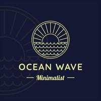 Ocean Waves Line Art Logo Vektor-Illustration Template-Design. meereswelle mit kreativem design der sonnenabzeichenikone vektor