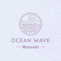 Ocean Waves Line Art Logo Vektor-Illustration Template-Design. meereswelle mit kreativem design der sonnenabzeichenikone vektor