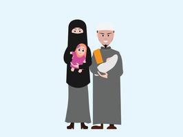 muslimische familie cartoon bild islamische kleidung vektor