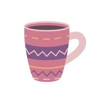 rosa mugg med kaffe eller te dekorerad med mönster, vektorillustration i platt stil vektor