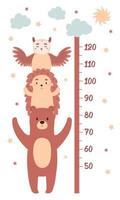 Höhentabellen für die Kinderzimmergestaltung. Kinderwachstumsmesser mit lustigen Tieren vektor