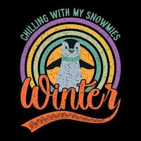 Kühlen mit meinem snowmies Winterweinlese-T-Shirt Entwurf vektor