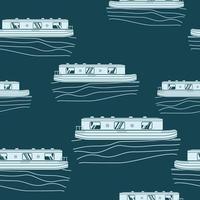 editierbare Kanalboot-Vektorillustration im flachen Stil mit dunklem Hintergrund als nahtloses Muster für die Erstellung eines Hintergrunds für den Transport oder die Erholung des Vereinigten Königreichs oder des europabezogenen Designs vektor