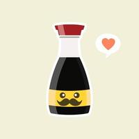 kawaii und süße fröhliche lustige sojasaucenflasche. vektorzeichentrickfigurillustrationsikonendesign.isoliert auf farbigem hintergrund. kann für Emoticon, Emoji, Aufkleber verwendet werden vektor