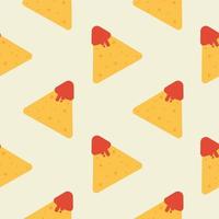 leckere bunte knusprige mexikanische nachos nahtloses muster. schöne spanische Fastfood-Textur für Textilien, Tapeten, Hintergrund, Cover, Banner, Bar- und Café-Menü-Design vektor