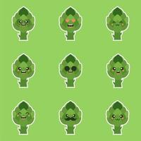 süße und kawaii artischocke cartoon gemüse essen charakter emoji vektorillustration. Gesundes Essen, Nährstoffe, Ernährung. Vitamine und Mineralien. gesundheitliche vorteile von gemüse. lustiger Charakter. vektor