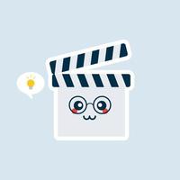 niedliche cartoon clapperboard charakter vektor symbol illustration. kawaii clapperboard maskottchen, filmikonenkonzept. flacher cartoon-stil geeignet für web-landingpage, banner, aufkleber, hintergrund