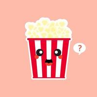 söt och kawaii pop corn popcorn i röd hink box bio snack vektor illustration seriefigur ikon i platt design.