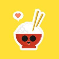 süßer und kawaii reisschalencharakter isoliert auf farbigem hintergrund. Reisschüssel mit Emoji und Ausdruck. kann für restaurant, resto, maskottchen, asiatisches kulturelement, chinesisches essen, japanisches essen, menü verwenden.