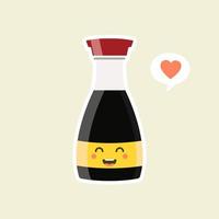 kawaii och söt glad rolig sojasåsflaska. vektor seriefigur illustration ikon design.isolated på färgbakgrund. kan användas för uttryckssymbol, emoji, klistermärke