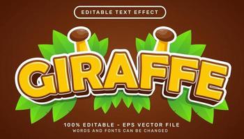 Giraffe 3D-Texteffekt und bearbeitbarer Texteffekt mit Blattillustration vektor