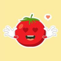 söt och kawaii tomat karaktär platt design vektorillustration. glad grönsak vektorillustration... grön mat, kan användas i restaurangmeny, matlagningsböcker och ekologisk gårdsetikett vektor