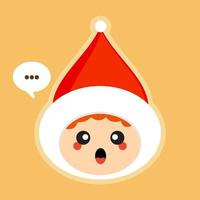 söta tecknade julbarn. pojke med tomtehatt vektorillustration i platt stil. kawaii maskot för jul, vinter, nyår, webb eller gratulationskort, vektor