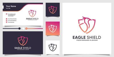 eagle logotyp med kreativa sköld koncept och visitkort designmall premium vektor