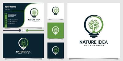 Natur-Logo mit kreativem Ideenbaum-Konzept und Visitenkarten-Design-Premium-Vektor