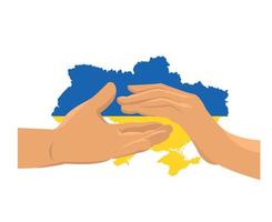 ukraine-flaggenkartenemblem mit handsymbol abstraktem nationalem europa-vektorillustrationsdesign vektor