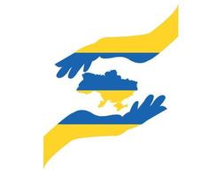 ukraine karte und hände flaggenemblem symbol abstraktes nationales europa vektorillustrationsdesign vektor