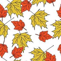 Ahorn- und Viburnumblätter formten nahtloses Muster, gelbe und rote Herbstblätter im Gekritzelstil auf einem weißen Hintergrund vektor