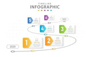 Infografik-Vorlage 6 Schritte modernes Zeitachsendiagramm mit Roadmap. vektor