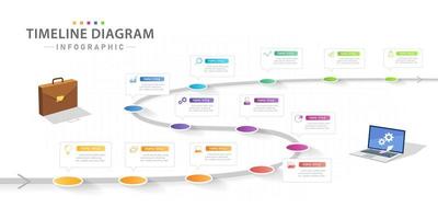 Infografik-Vorlage für Unternehmen. 12 Monate moderner Timeline-Diagrammkalender mit Dialogen, Präsentationsvektor-Infografik. vektor