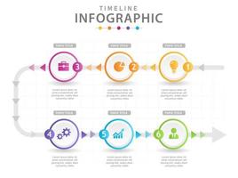 Infografik-Vorlage für Unternehmen. 6 Schritte modernes Zeitachsendiagramm mit Pfeilen, Präsentationsvektor-Infografik. vektor