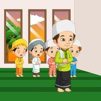 muslimsk man och unge ber i en moské vektor