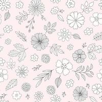 Vektorblumenmuster im Doodle-Stil mit Blumen und Blättern. femininer, frühlingshafter, nahtloser Hintergrund in Pastellfarben. vektor