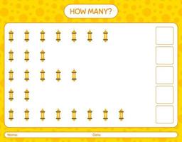 Wie viele Zählspiele mit arabischer Laterne. arbeitsblatt für vorschulkinder, kinderaktivitätsblatt, druckbares arbeitsblatt vektor