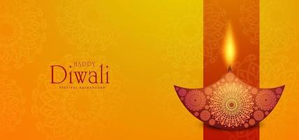 Vacker lycklig bakgrund med Diwali diya-kortberöm vektor