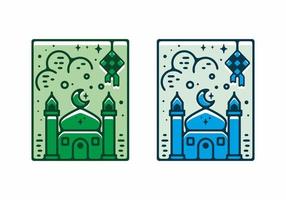 grüne und blaue farbe der flachen illustration der moschee vektor