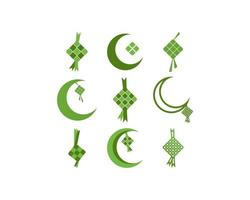 Ketupat eid al fitr ramadan Ikonuppsättning vektor