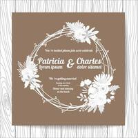 Bröllop inbjudningskort doodle stil med blomma krans vektor