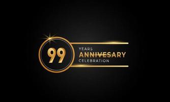 99 års jubileumsfirande gyllene och silverfärgade med cirkelring för firande händelse, bröllop, gratulationskort och inbjudan isolerad på svart bakgrund vektor