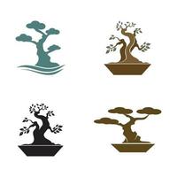 orientalische Bonsai-Kunst, japanischer Mini-Pflanzenbaum auf Topf-Silhouette-Logo-Design-Vektor vektor
