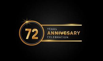 72-årsjubileumsfirande gyllene och silverfärgade med cirkelring för festevenemang, bröllop, gratulationskort och inbjudan isolerad på svart bakgrund vektor