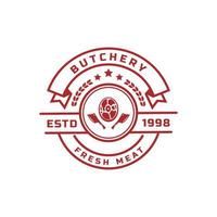 Vintage Retro Metzgerei Vektor Illustration gut für Bauernhof oder Restaurant Abzeichen mit Tieren und Fleisch Silhouetten Typografie Embleme Logo Design