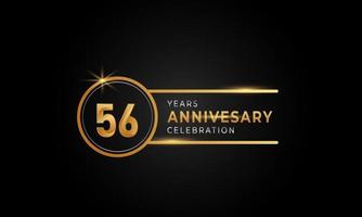 56-jährige Jubiläumsfeier goldene und silberne Farbe mit Kreisring für Feierlichkeiten, Hochzeiten, Grußkarten und Einladungen einzeln auf schwarzem Hintergrund