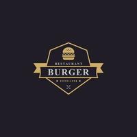 vintage retro märke skinka biff hamburgare för snabbmat restaurang logotyp design inspiration vektor