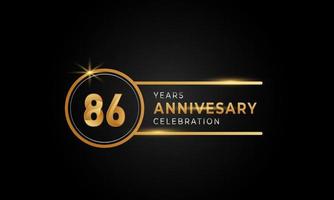 86-årsjubileumsfirande gyllene och silverfärgade med cirkelring för festevenemang, bröllop, gratulationskort och inbjudan isolerad på svart bakgrund vektor